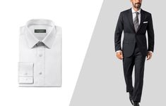 Matching a black suit with a white dress shirt. Grey Suit White Shirt, Black Suit White Shirt, Business Professional Dress Code, Charcoal Gray Suit, Charcoal Suit, Light Grey Suits, Suit White