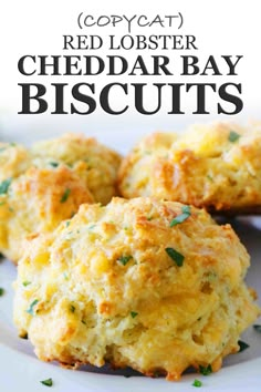 red lobster cheddar bay biscuits on a white plate with the title above it