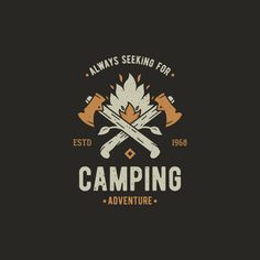 the camping adventure logo with two crossed knives and campfires on it, which reads always seeking for