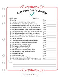 a printable checklist with the words, coordator day of checking on it