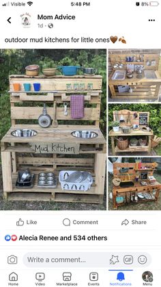 an old wooden pallet has been transformed into a diy outdoor kitchen