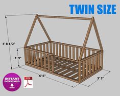 a wooden bed frame with measurements for the top and bottom part of it, showing how to