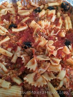 the pasta dish is prepared and ready to be eaten in the oven or on the table