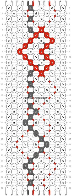 a cross stitch pattern with red and grey dots on it, as well as an image of