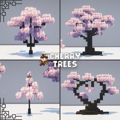 there are four pictures of cherry trees made out of legos and the words cherry trees