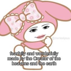 a cartoon girl with a pink hat and bow on her head is looking at the camera