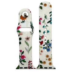 an apple watch case with flowers and leaves painted on the front, side and back sides