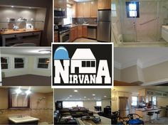 a collage of photos showing the interior and exterior of a house with various appliances