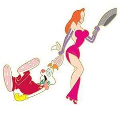 an image of a cartoon character being chased by a woman with a knife and fork