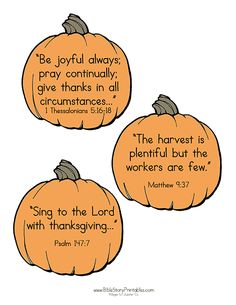 three pumpkins with bible verse written on them