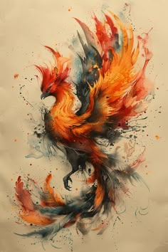 a painting of a bird with orange and black feathers