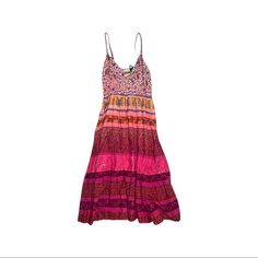 Brand New, Never Worn, Perfect Condition. Bohemian Midi Dress With Vibrant Print For Party, Pink V-neck Bohemian Dress, Pink Bohemian V-neck Maxi Dress, Pink V-neck Sundress Maxi Dress, Spring Hippie Pink Dress, Pink Hippie Spring Dress, Spring Pink Hippie Dress, Pink Hippie Dress For Spring, Pink V-neck Boho Dress With Boho Print