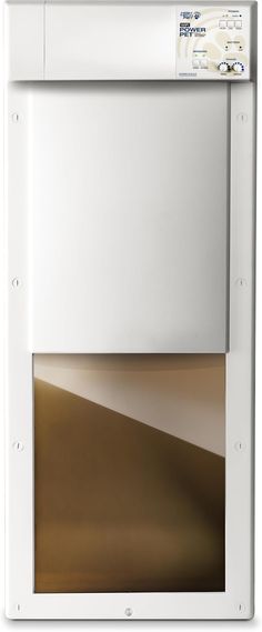 an image of a white cabinet with brown and tan colors on it's side