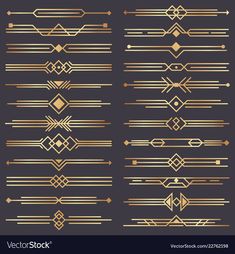 gold art deco design elements on black background