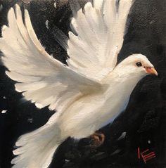 a painting of a white dove on a black background