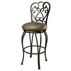 an image of a bar stool with a cushion on the back and seat upholstered