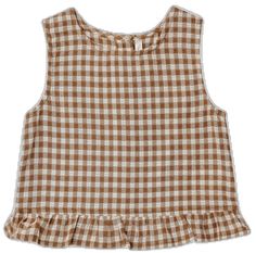 The perfect mix of stylish and playful, this sleeveless crop top features a ruffle trim at the bottom and button back opening. Pair with matching pants, accessories, or adult clothing pieces for family looks! Rylee and Cru is designed in the US and produced overseas. – 100% cotton – Machine wash cold and tumble dry low (minor shrinkage may occur if tumble dried) Pinafore Top, Summer Plaid, Vibe Clothes, Girls Wardrobe, Sleeveless Crop Top, Woven Top, Short Sleeve Bodysuit, Ruffle Top, Cute Casual Outfits