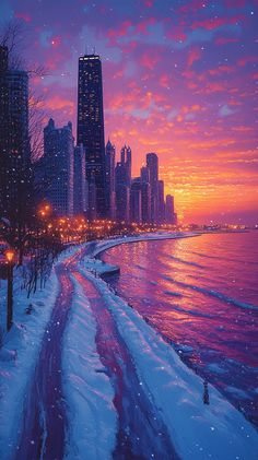 Chris Wallpaper, Winter Sunrise, Galaxies Wallpaper, Dreamy Artwork, Cyberpunk City, Sky Landscape, Chicago City, Chicago Skyline