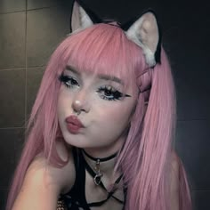 Cat Girl Makeup, Gamer Girl Makeup, Milkgore Makeup, Egirl Pink, Pink Hair Cosplay, Egirl Gamer Makeup, Egirl Makeup Blush, Pink Egirl