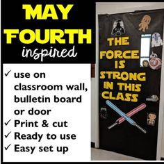 a star wars classroom door with instructions to make it look like darth vader