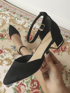 Black  Collar     Embellished   Women Shoes Black Court Shoes With 4-inch Heel For Fall, Elegant Black Closed Toe Heels, Shein Heels Black, Black Court Shoes With 4-inch Heel For Office, Chic Black Wedding Shoes With 4-inch Heel, Work Shoes Women, Fashion Shoes Heels, Beautiful Heels, Strap Pumps