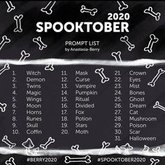 a black and white poster with the dates for spooktober in front of it