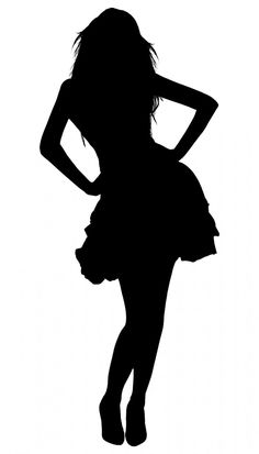 the silhouette of a woman in a short dress with her hands on her hips,