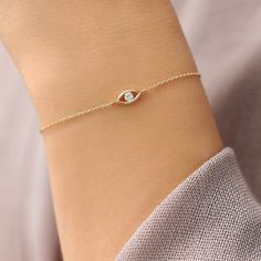 14k Channel Setting Diamond Evil Eye Bracelet – FERKOS FJ Diamond Evil Eye Bracelet, Gold And Diamond Rings, Yellow Diamond Earring, Gold Minimalist Jewelry, Gold Bracelet Simple, Gold Earrings Models, Evil Eye Design, Jewelry Certificate, Diamond Evil Eye