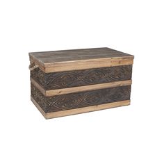 two wooden boxes sitting on top of each other