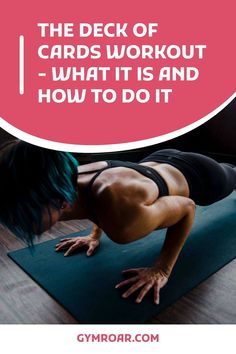 a woman doing yoga on a mat with the words, the deck of cards workout what it