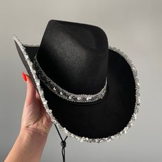 Brand New, Never Worn Cheap Western Black Hats, Black Western Hats For Festivals, Black Glitter Cowboy Hat, Black And Silver Cowboy Hat, Cheap Black Western Hat, Novelty Hats, Plaid Hats, Faux Fur Hat, Western Cowboy Hats