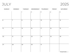 the july calendar is shown in black and white, with an empty space for notes