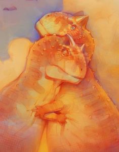 an abstract painting of two dinosaurs hugging each other