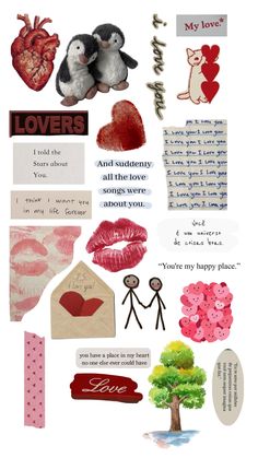 a collage of valentine's day images with words and pictures on the page