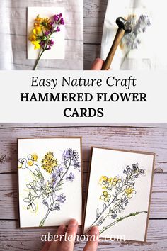 handmade flower cards with the text easy nature craft hammered flower cards