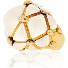 David Webb 18K Yellow Gold & Platinum Geometric Dome Cocktail Ring Geometric Dome, David Webb, The David, Gold Platinum, White Enamel, Cocktail Ring, Cocktail Rings, Estate Jewelry, Criss Cross