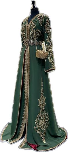 Festive Green V-neck Kaftan, Traditional Green V-neck Dress, Green V-neck Dress For Festive Occasions, Green V-neck Dress For Festive Season, Festive Green V-neck Dress, Green Traditional V-neck Dress, Festive V-neck Abaya For Weddings, Green V-neck Abaya, Arabic Abaya