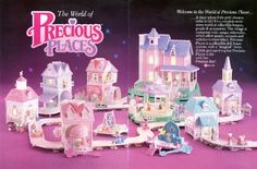 an advertisement for the world of precious toys, featuring barbie's doll houses and accessories