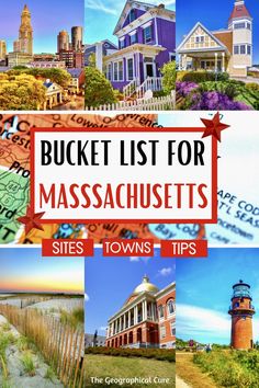 a bunch of pictures with the words bucket list for massachusetts