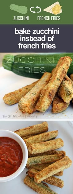 two pictures showing different types of french fries on a plate and in the middle there is a bowl of ketchup