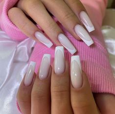 Long French Nails, White French Nails, Coffin Nails Ombre, French Tip Nails, Purple Nails