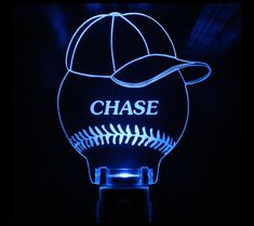 a baseball shaped light up with the word chase on it