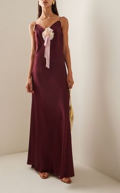 Elizabella Silk Maxi Dress By Loveshackfancy | Moda Operandi Premiere Dresses, Fame Dr Outfits, Fall Winter 2023 2024, Upscale Fashion, Dress Code Wedding, Lux Life, Maroon Dress, Century Dress