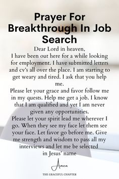 a prayer for a person who is in need of a break through job search