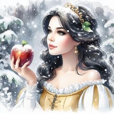 snow princess holding an apple in her hand