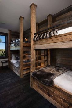 the bunk beds are made out of wood