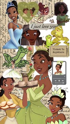 the princess and the frog characters are depicted in this cartoon