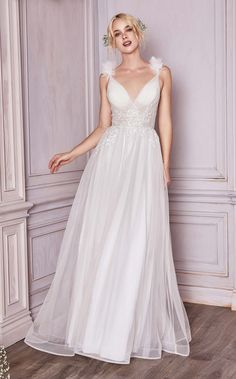 Cinderella Divine CD971W Off White Semi Formal Wedding, Backless Gown, A Line Bridal Gowns, Cinderella Divine, Princess Gown, Special Dresses, Full Length Dress, Long Wedding Dresses, Tulle Wedding