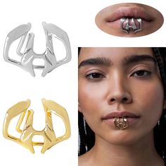 three different types of nose rings on top of each other, one with an open mouth and