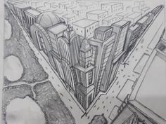 a drawing of an aerial view of a city